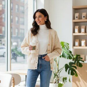 NWT ASTR Quinby Oversize Cardigan Sweater Cream One Size